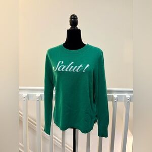 J. Crew Vibrant Green Cashmere "Salut!" Sweater